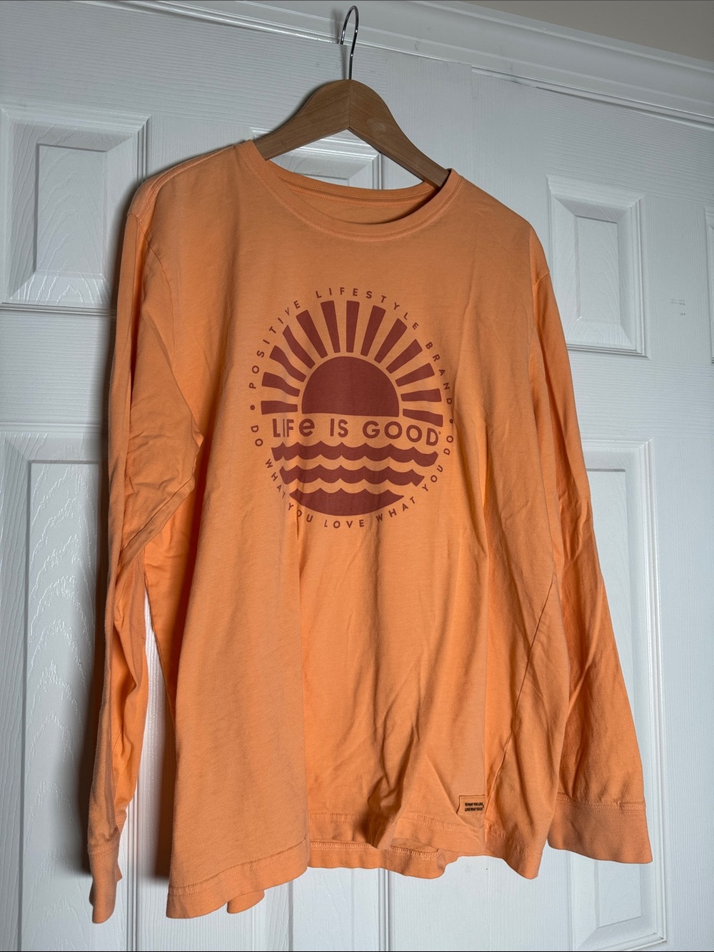 Life Is Good Peach-Orange Long Sleeve Sun Graphic Tee